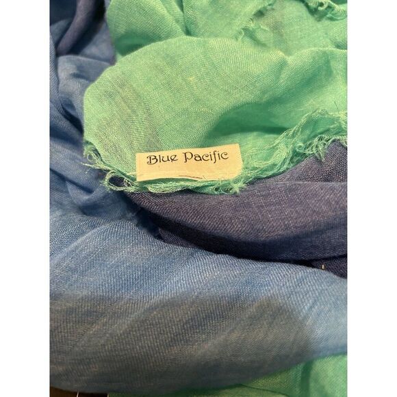 Blue Pacific Cashmere & Silk Scarf Blue/Green One Size Fits Most Made In Spain - Picture 3 of 4